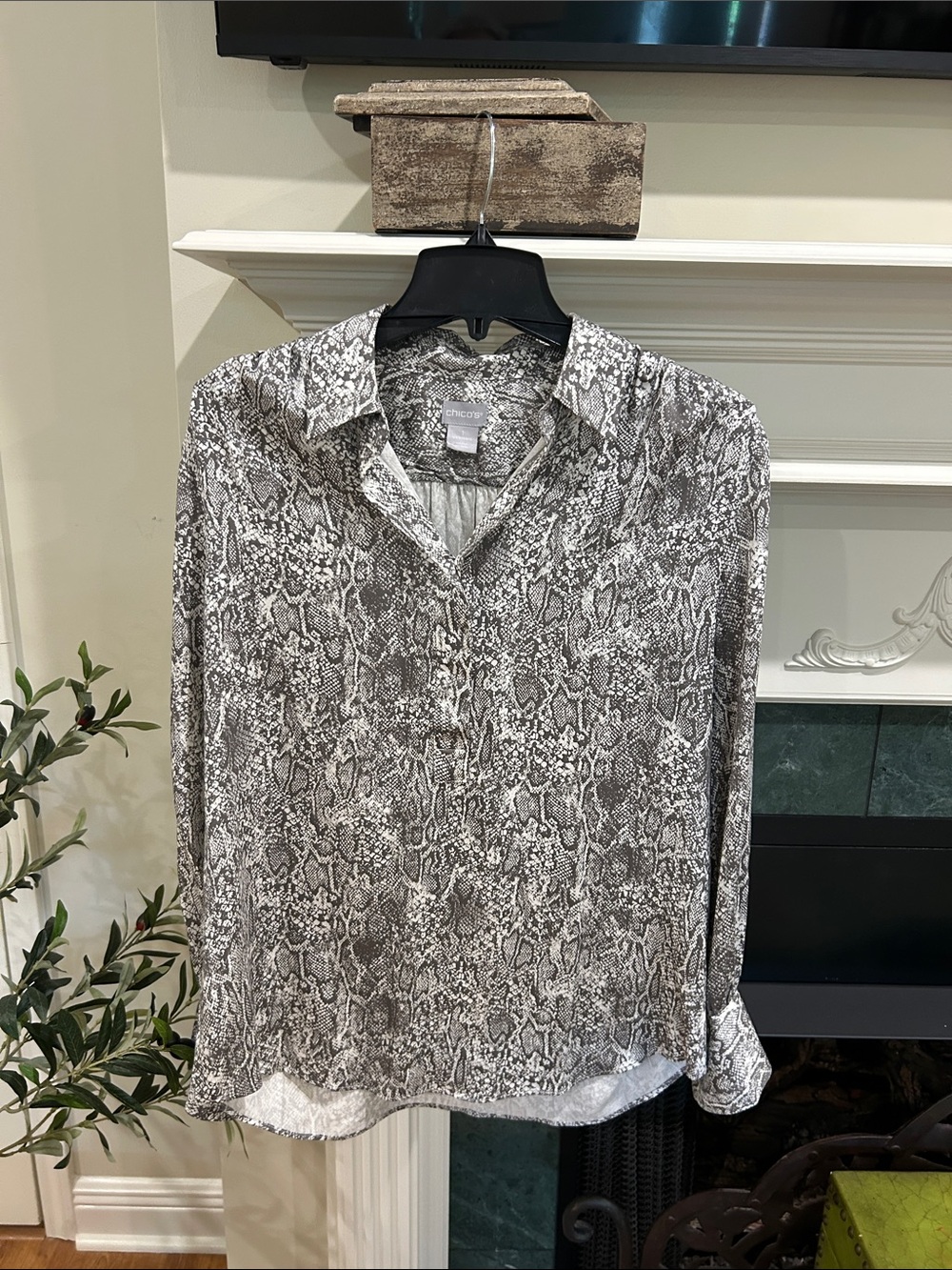 Chico's Men's Snake-Print Button-Front Shirt in Gray and White
